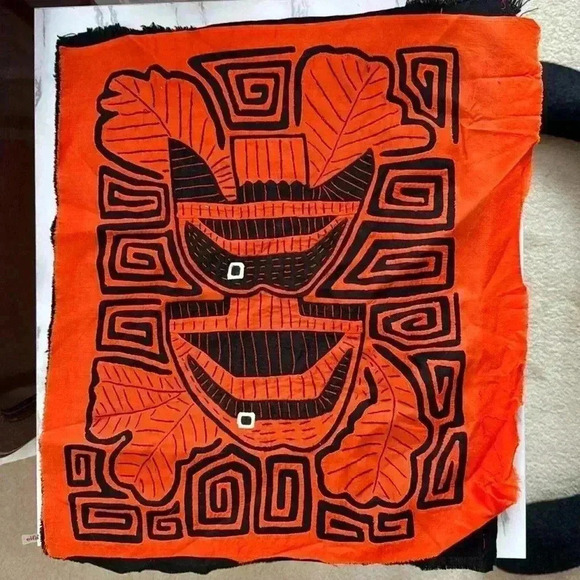 Fabric - Fish tapestry measuring 17in x 14in cotton orange and black. - Picture 1 of 2